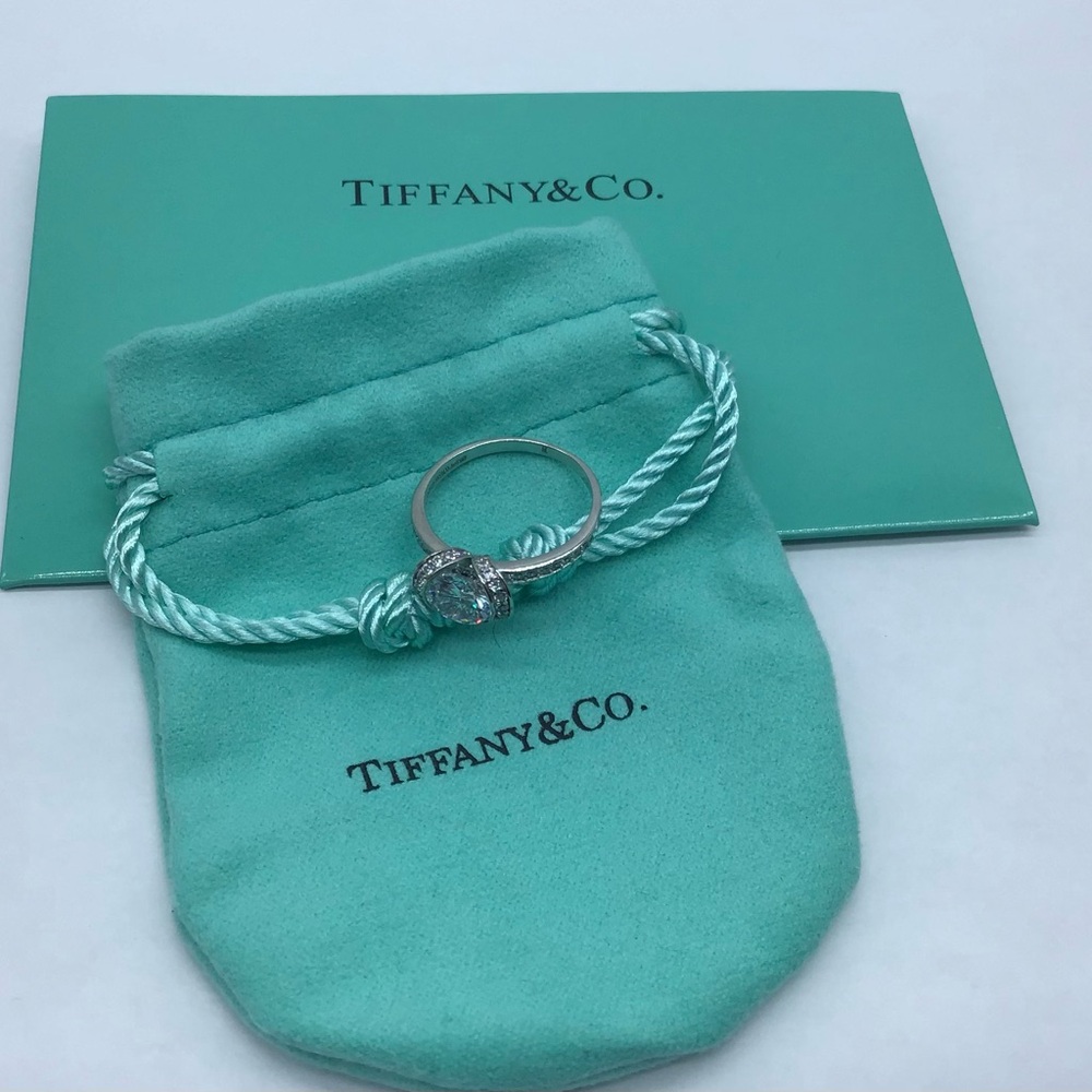 Tiffany & Co. Silver Ring with Clear Stones on Tiffany Blue Pouch